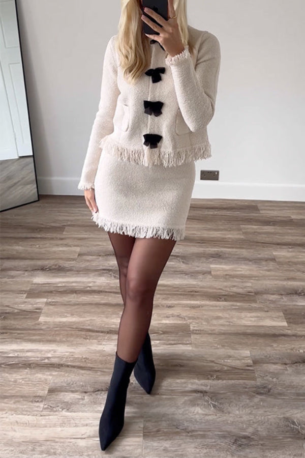 Elegant Long Sleeves Pocketed Bow Sweater