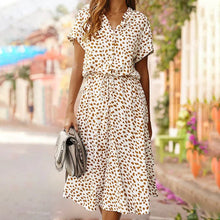 Load image into Gallery viewer, Vintage Short Sleeves Dots Print Buttons Down Midi Dress
