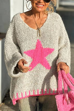 Load image into Gallery viewer, Texture Knit Star Pattern Contrast Color Loose Sweater
