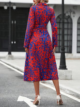 Load image into Gallery viewer, Elegant Long Sleeve Cinched Waist Allover Print Button Down Midi Dress
