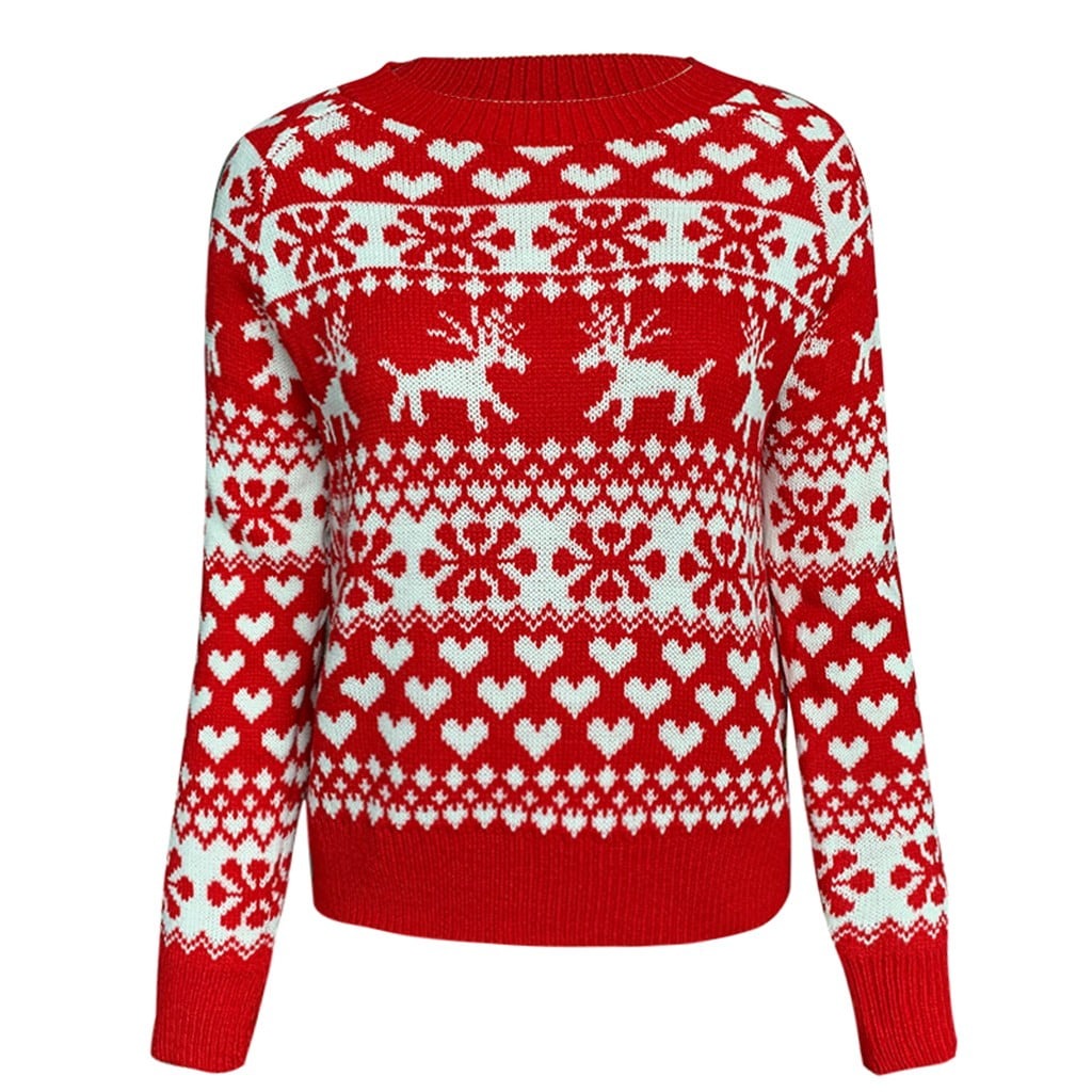 Christmas Elk Snowflake Heart Long Sleeves Knitted Sweater