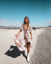Load image into Gallery viewer, Boho Beige Floral Print High Low Dress
