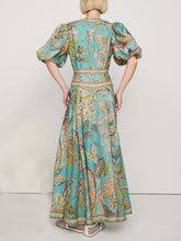 Load image into Gallery viewer, Vintage Short Sleeves V-neck Printed Maxi Dress
