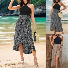 Load image into Gallery viewer, Leopard Halter Irregular Split Front Casual Midi Dress
