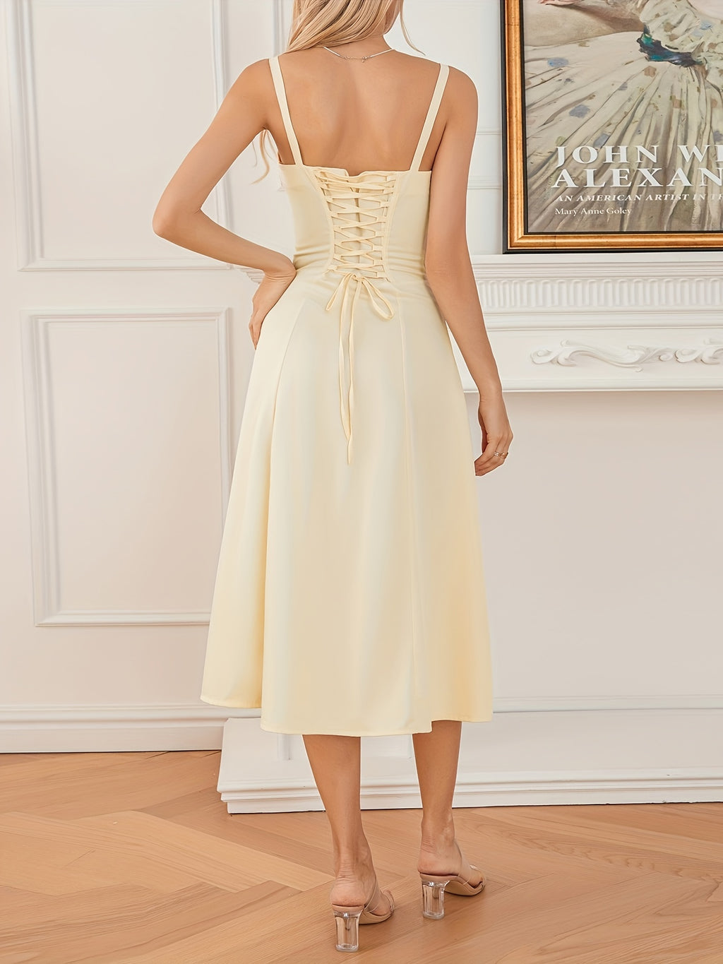 Elegant Yellow Sleeveless Split Midi Dress