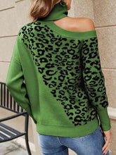 Load image into Gallery viewer, Leopard Turtleneck Cold Shoulder Long Sleeve Sweater
