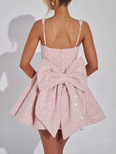 Load image into Gallery viewer, Sophisticated Square Neck Straps Bow Sequins Mini Dress
