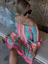 Load image into Gallery viewer, Boho Geometric Print Off Shoulder Long Sleeves Mini Dress

