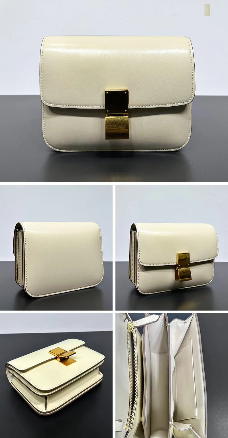 Genuine Leather Minimal Box Crossbody Bag Women Handbag