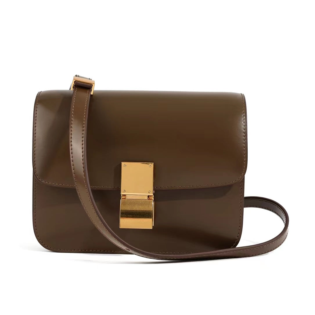 Genuine Leather Minimal Box Crossbody Bag Women Handbag