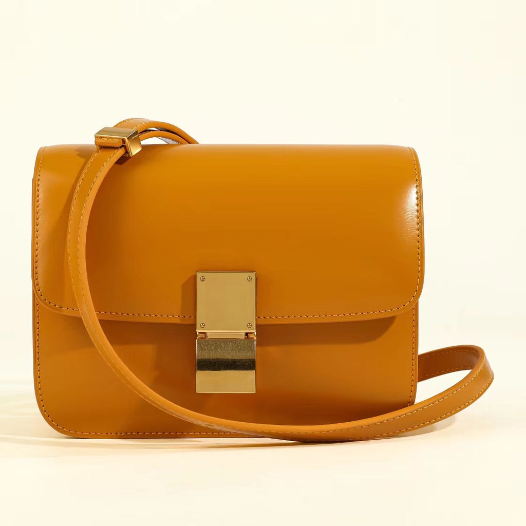 Genuine Leather Minimal Box Crossbody Bag Women Handbag