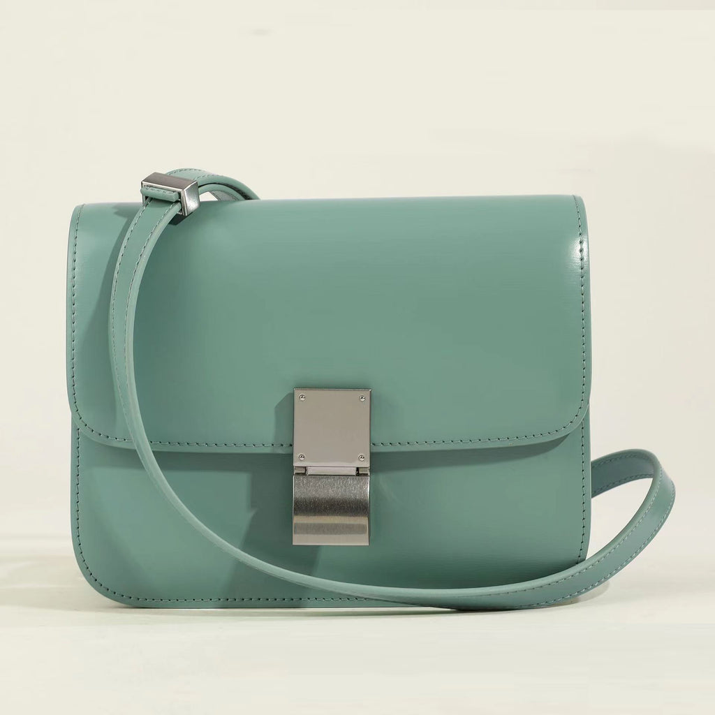 Genuine Leather Minimal Box Crossbody Bag Women Handbag