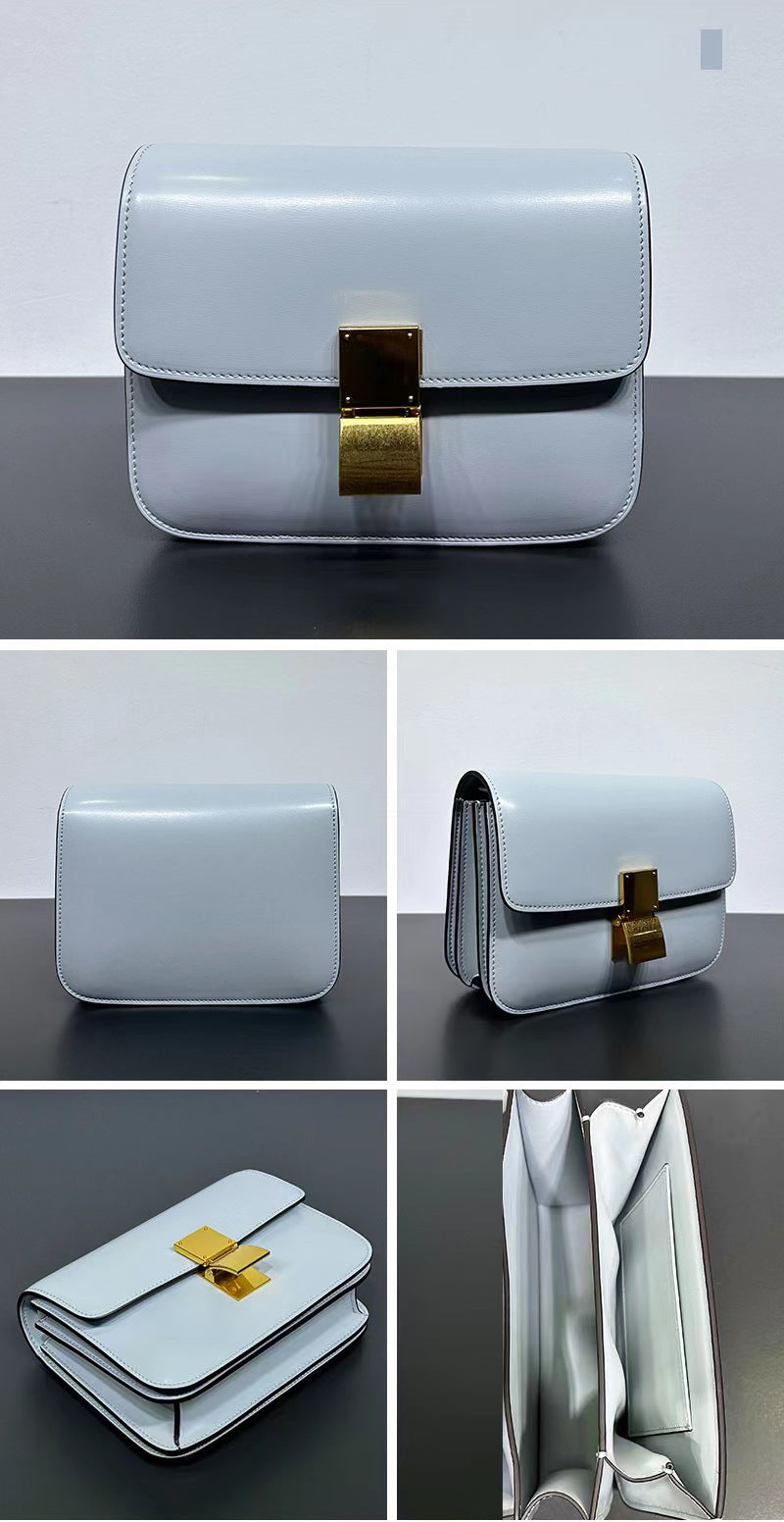 Genuine Leather Minimal Box Crossbody Bag Women Handbag