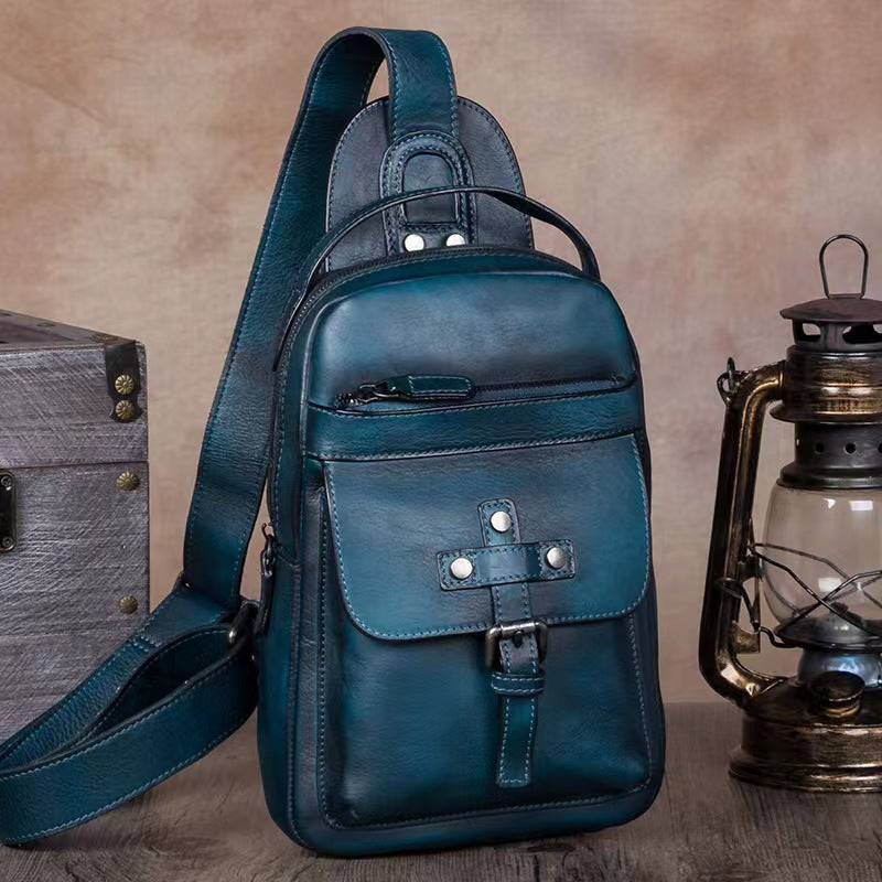Leather Sling Bag Crossbody Purse Chest Backpack