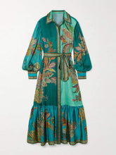 Load image into Gallery viewer, Refined Collar Long Lantern Sleeves Buttons Down Ruffled Midi Dress
