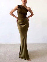 Load image into Gallery viewer, One Shoulder Ruched Patchwork Party Maxi Dress
