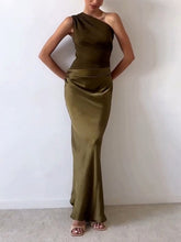 Load image into Gallery viewer, One Shoulder Ruched Patchwork Party Maxi Dress
