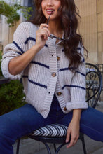 Load image into Gallery viewer, Grey Stripped Button Down Cardigan
