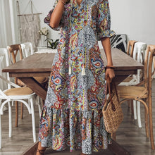 Load image into Gallery viewer, Elegant Boho Paisley Print Half Sleeves Ruffled Trimmed Midi Dress

