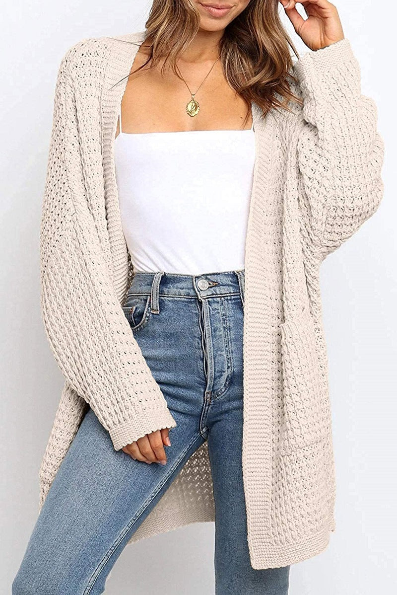 Casual Solid Pocket V Neck Top Sweater Cardigan