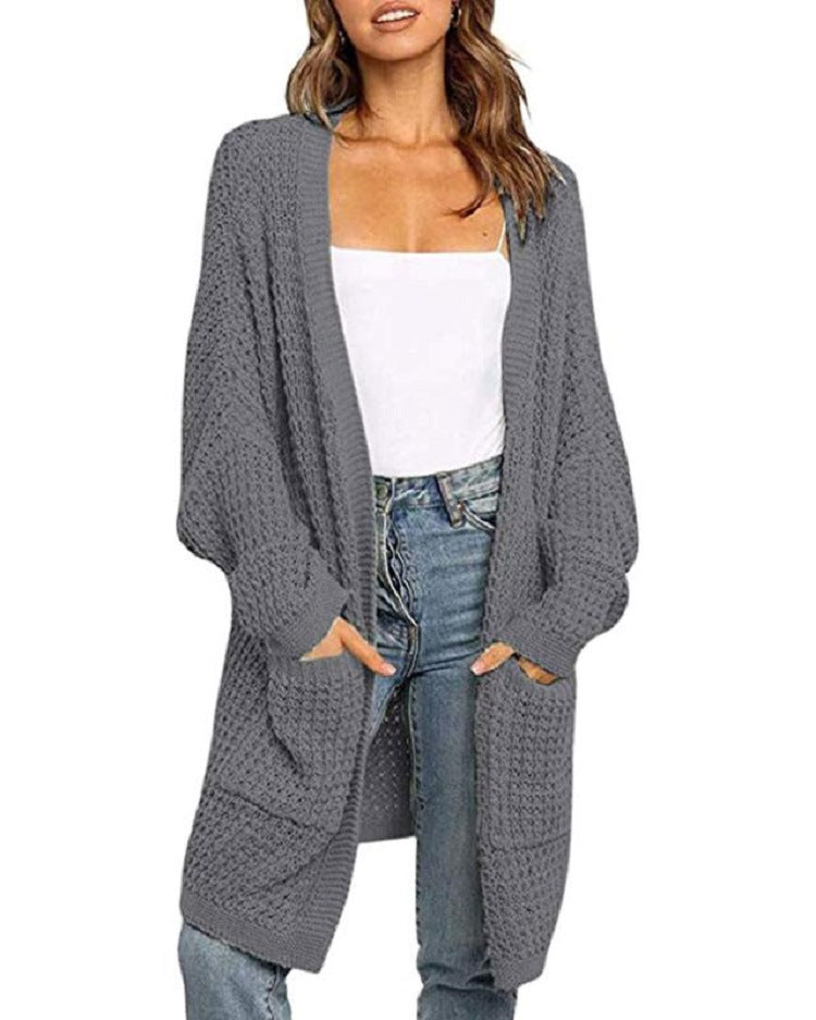 Casual Solid Pocket V Neck Top Sweater Cardigan