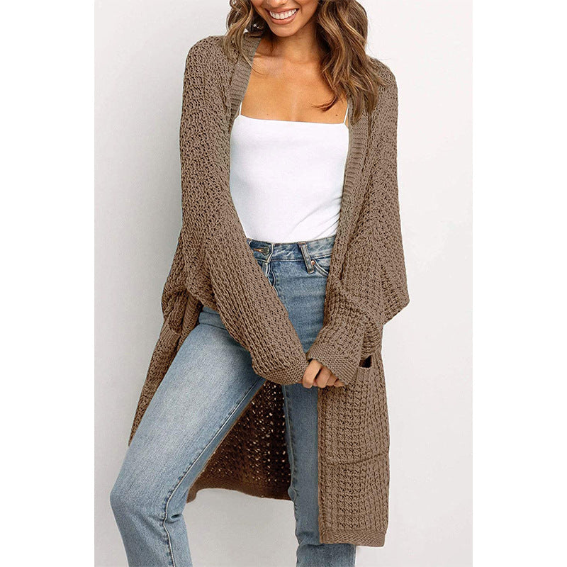 Casual Solid Pocket V Neck Top Sweater Cardigan