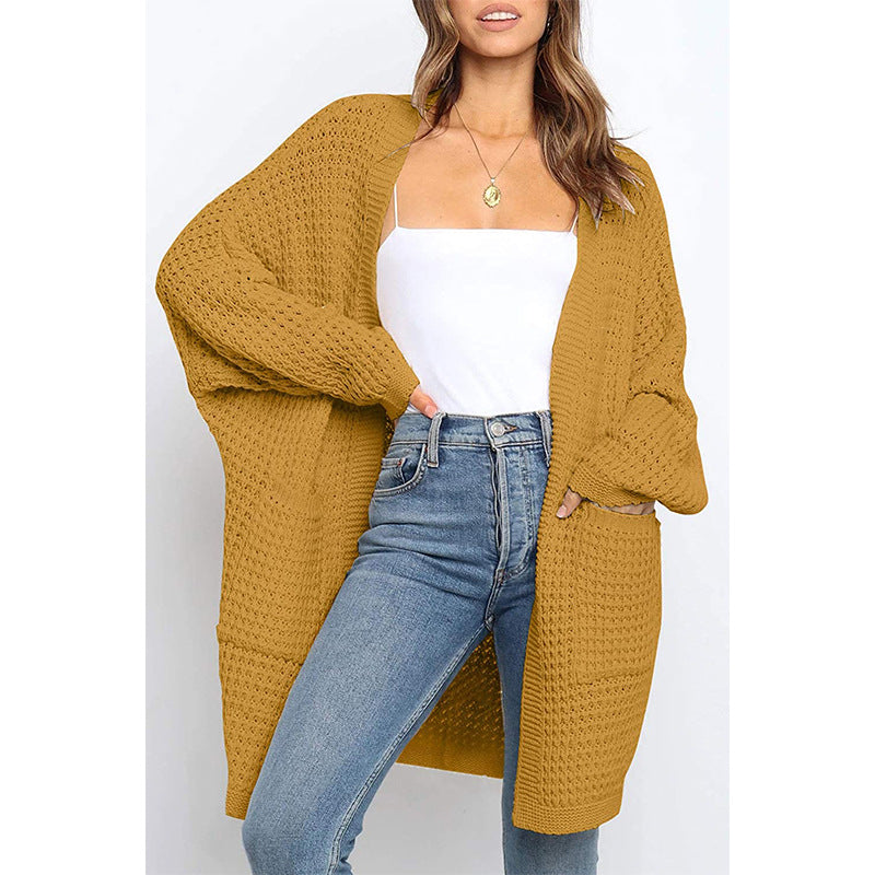 Casual Solid Pocket V Neck Top Sweater Cardigan