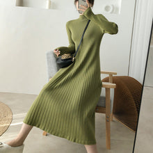 Load image into Gallery viewer, Green Casual Long Sleeve Half Turtleneck Knit Sweater Dress
