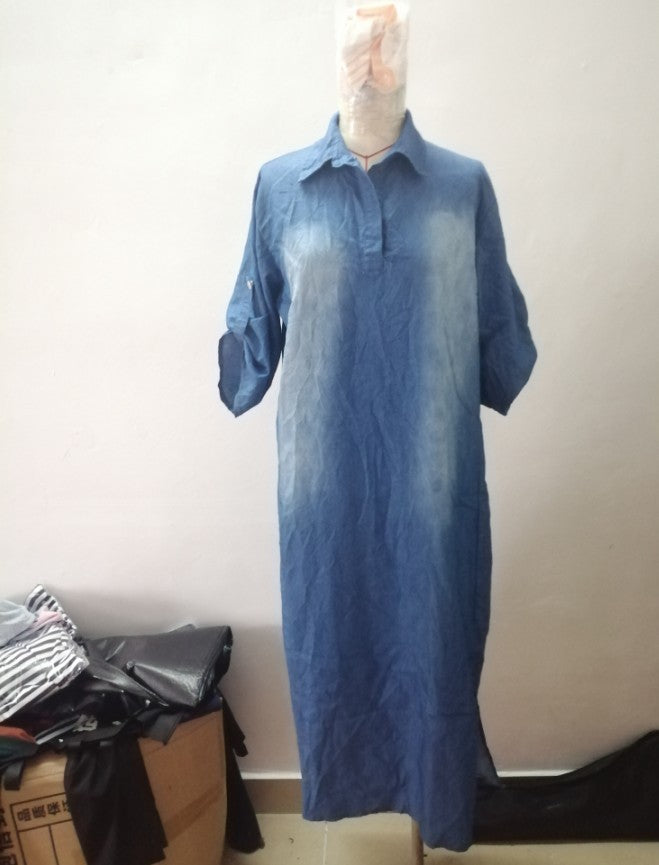 Washe Collar Maxi Denim Dress
