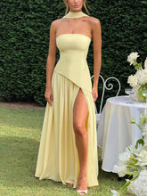Load image into Gallery viewer, Chic Strapless Patchwork Split Side Maxi Party Dress
