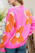 Load image into Gallery viewer, Lovely Pink Orange Floral Cable Knitted Sweater
