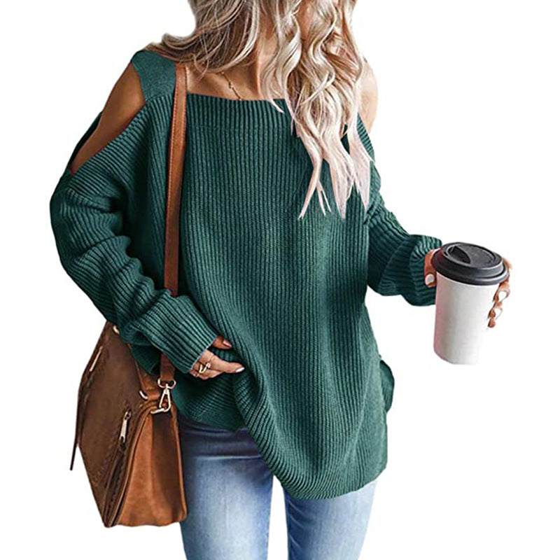 Cold Shoulder Long Sleeve Square Neck Loose Sweater