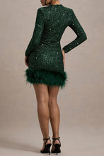 Load image into Gallery viewer, Sexy Party Sequins Feather Round Neck Mini Evening Dress
