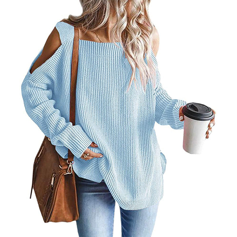 Cold Shoulder Long Sleeve Square Neck Loose Sweater