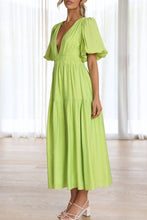 Load image into Gallery viewer, Sweet Elegant V Neck Puff Short Sleeves Tiered Midi Dress
