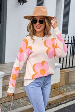 Load image into Gallery viewer, Lovely Pink Orange Floral Cable Knitted Sweater
