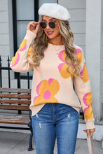 Load image into Gallery viewer, Lovely Pink Orange Floral Cable Knitted Sweater
