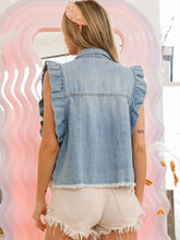 Load image into Gallery viewer, Distressed Ruffled Sleeves Denim Vest Button Down Frayed Hem Jean Jacket
