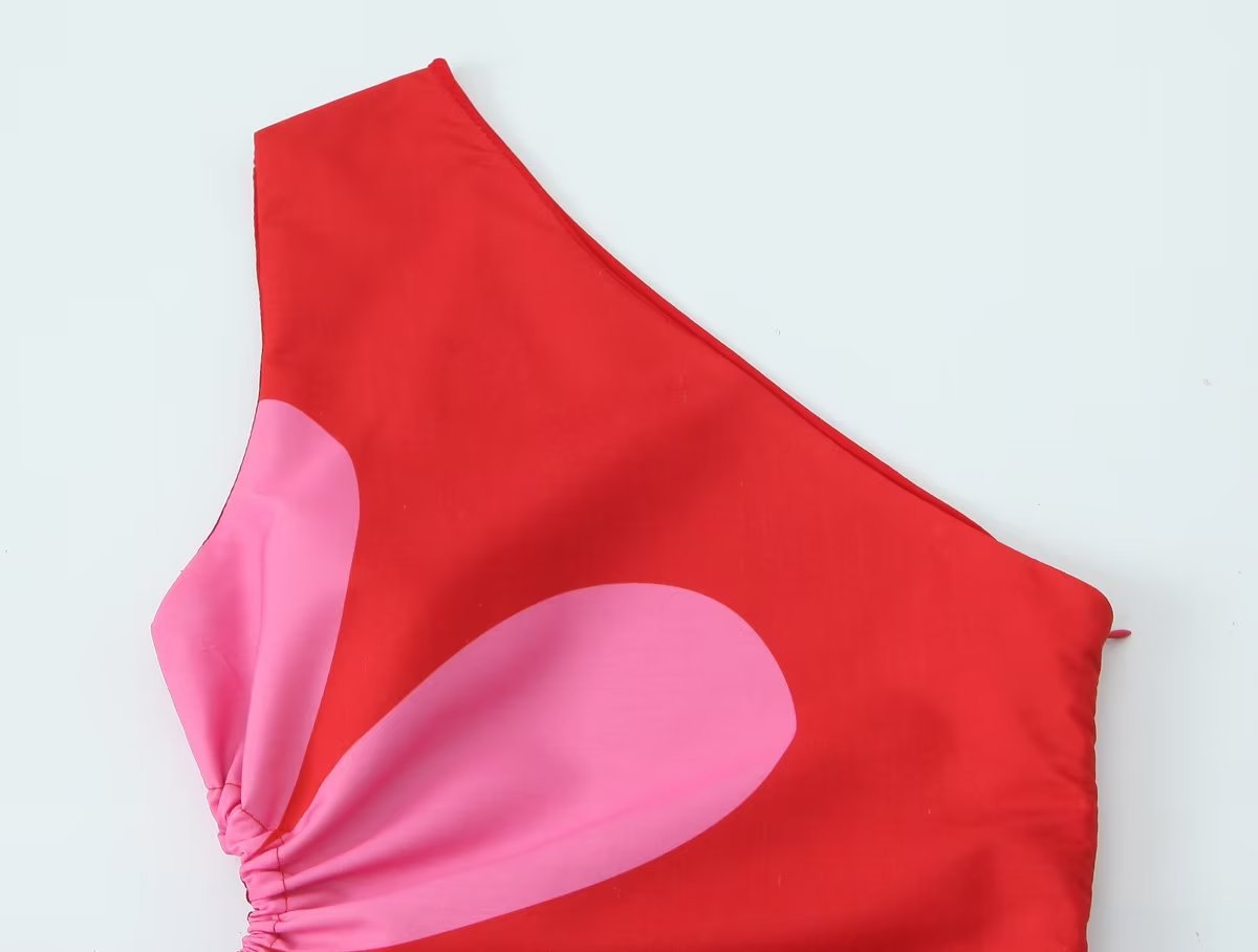 Red Floral Cut Out Midi Dress