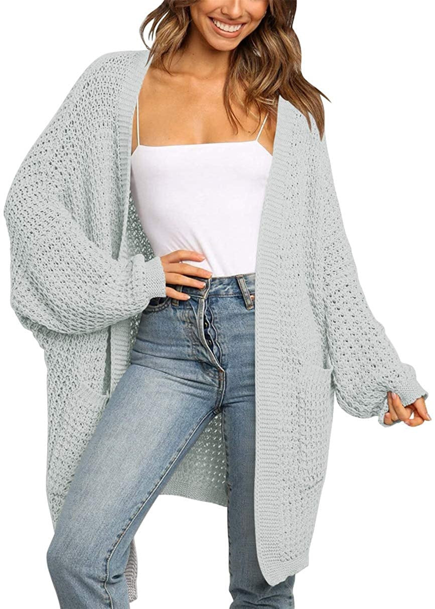 Casual Solid Pocket V Neck Top Sweater Cardigan