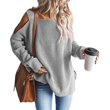 Load image into Gallery viewer, Cold Shoulder Long Sleeve Square Neck Loose Sweater
