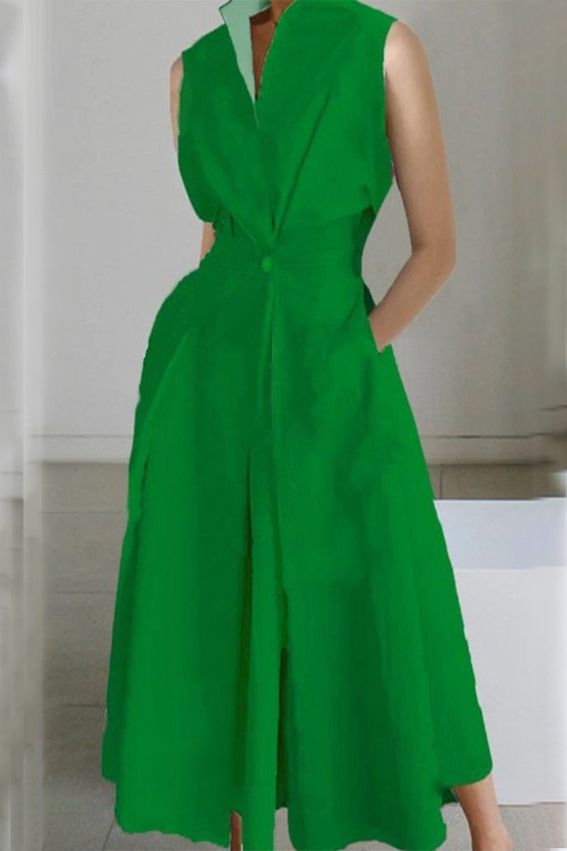 Casual V Neck Shirt Pockets Dress