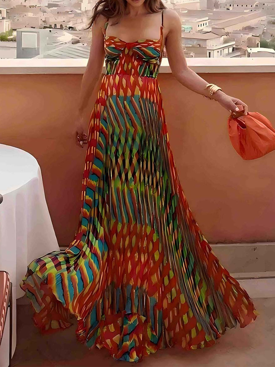 Sexy Geometric Print Spaghetti Straps Maxi Dress
