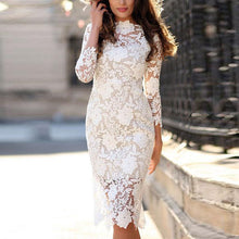 Load image into Gallery viewer, White Crochet Floral Lace Bodycon Dress
