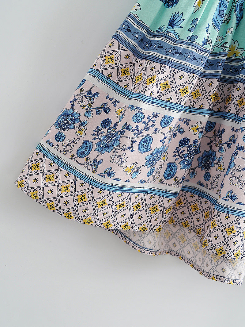 Blue Floral Print Mini Dress Sundress