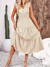 Load image into Gallery viewer, Simple Flutter Sleeves V-Neck Tiered Midi Dress
