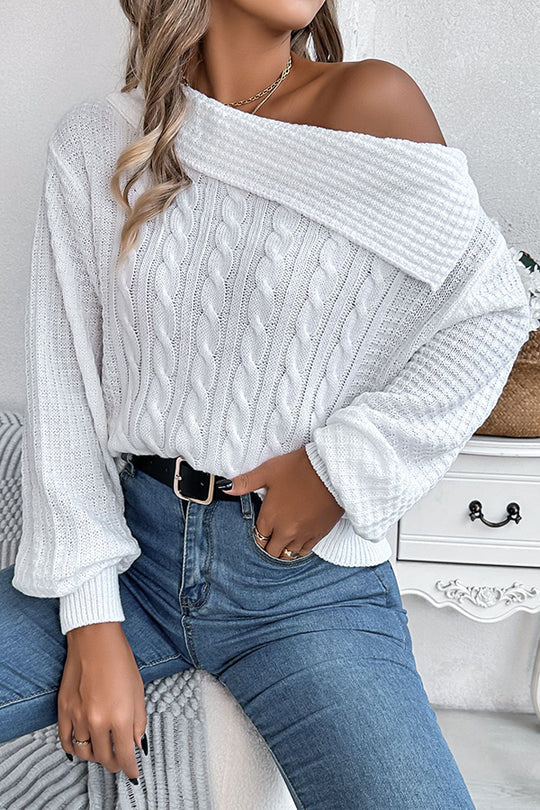 Casual One Shoulder Long Sleeve Knitted Sweater