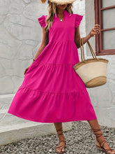 Load image into Gallery viewer, Loose V Neck Ruffle Sleeve Tiered Midi Dress
