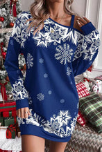 Load image into Gallery viewer, Christmas Snowflake Cold Shoulder Loose Sweatshirt Mini Dress
