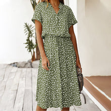 Load image into Gallery viewer, Vintage Short Sleeves Dots Print Buttons Down Midi Dress

